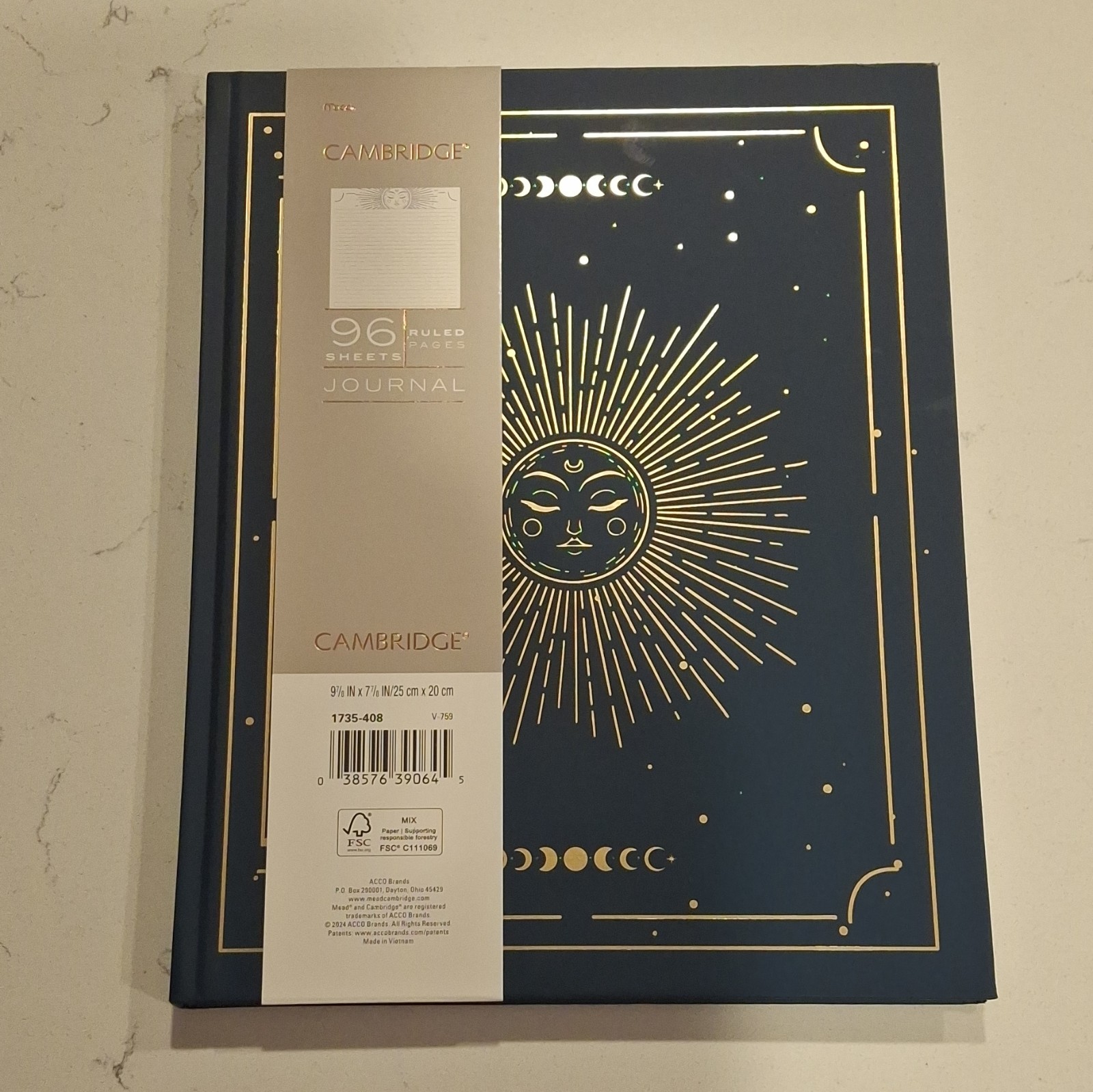 Cambridge Ruled Journal Notebook 9 7/8 x 7 7/8 Sun & Moon Celestial Cover