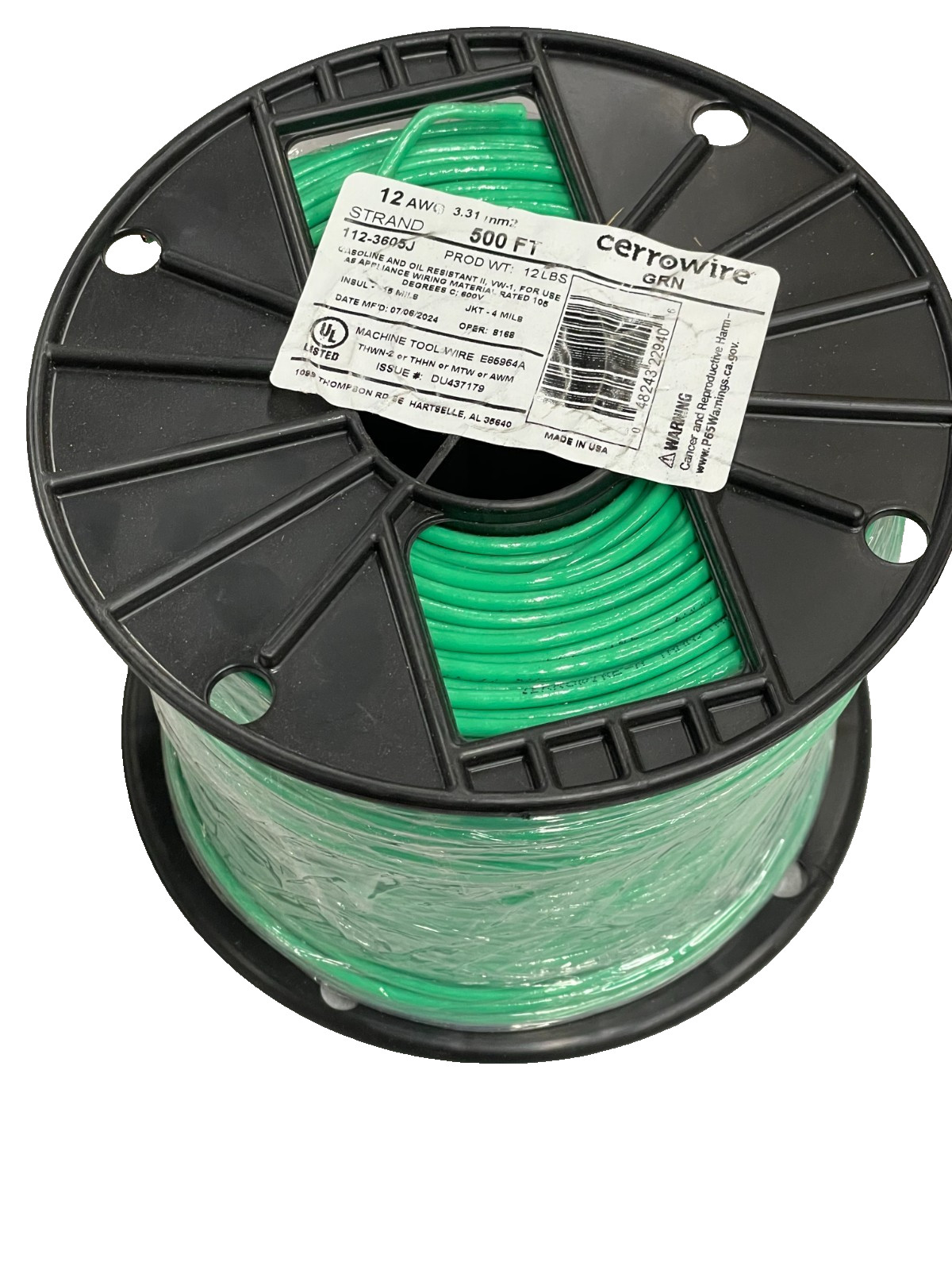 500 ft. 12 AWG GREEN Stranded 12 Gauge 12 AWG THHN Wire