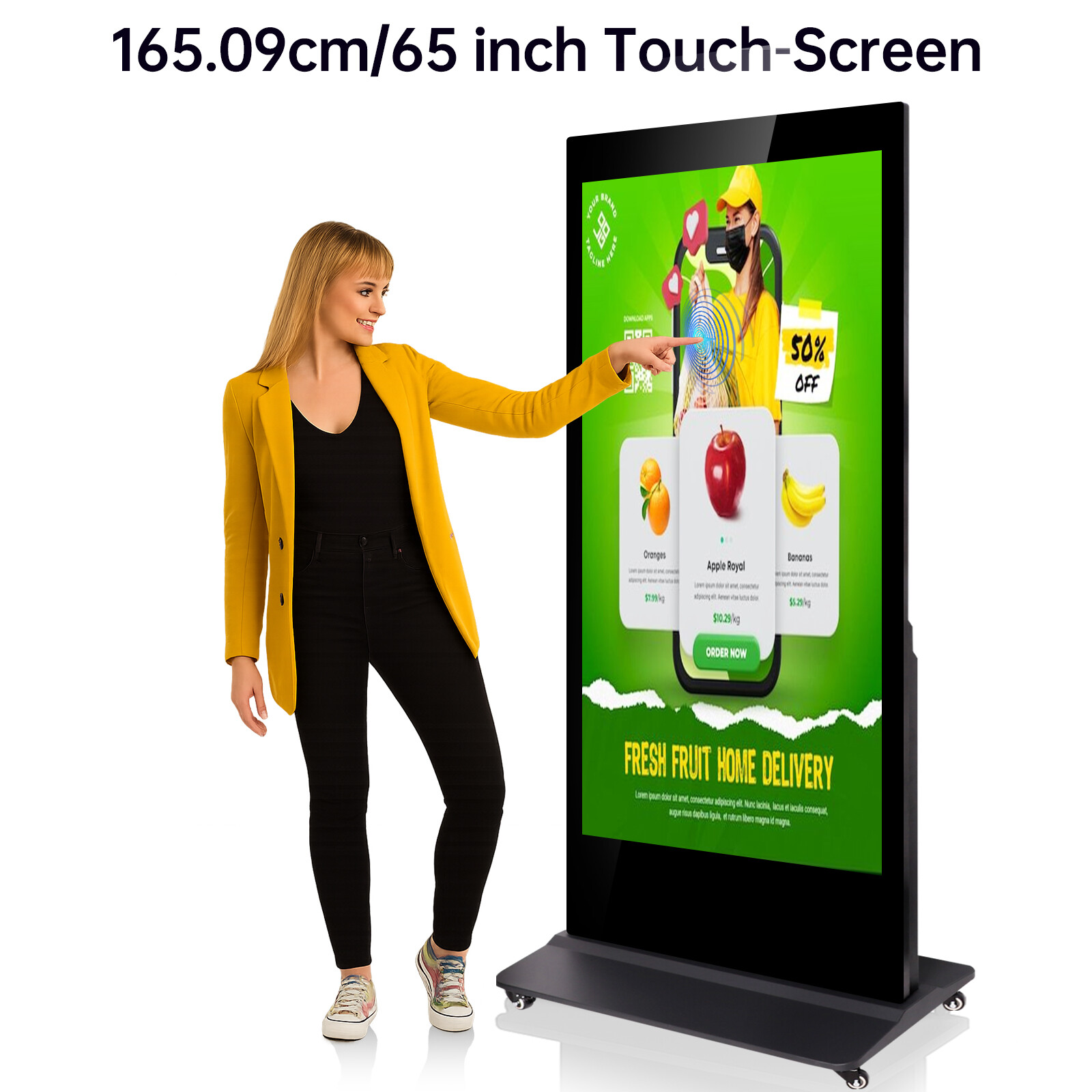 65″ Floor Standing Touch Screen Digital Signage Kiosk, LCD Advertising Display