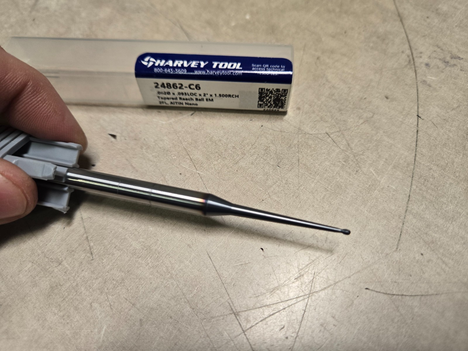 Harvey Tool 24862-C6 Center Cut Tapered Reach Miniature End Mill, 0.062 in Dia C