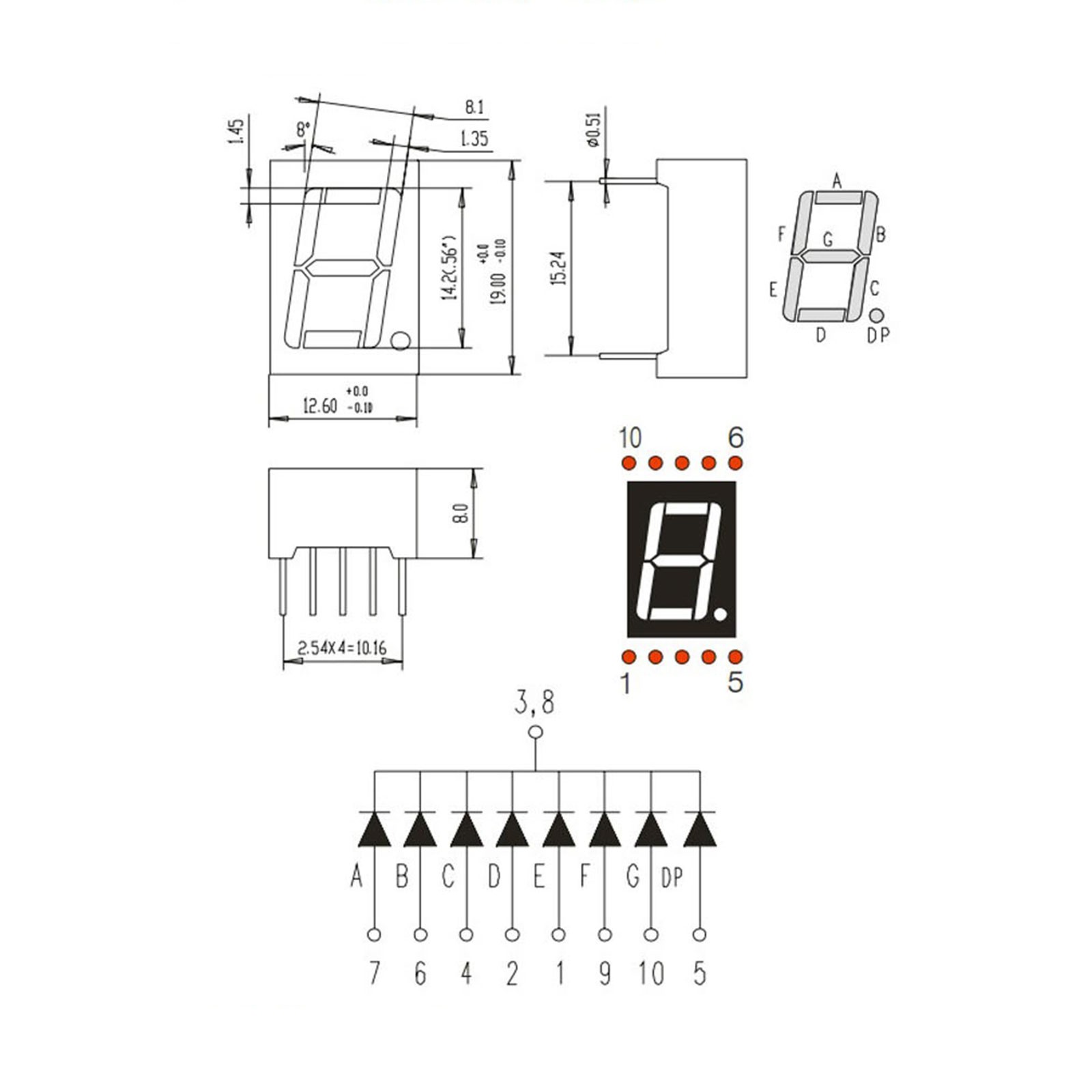 20 x LED Display Digital Tube Common Cathode 7 Segment 10 Pin 1 Bit 3.3V White