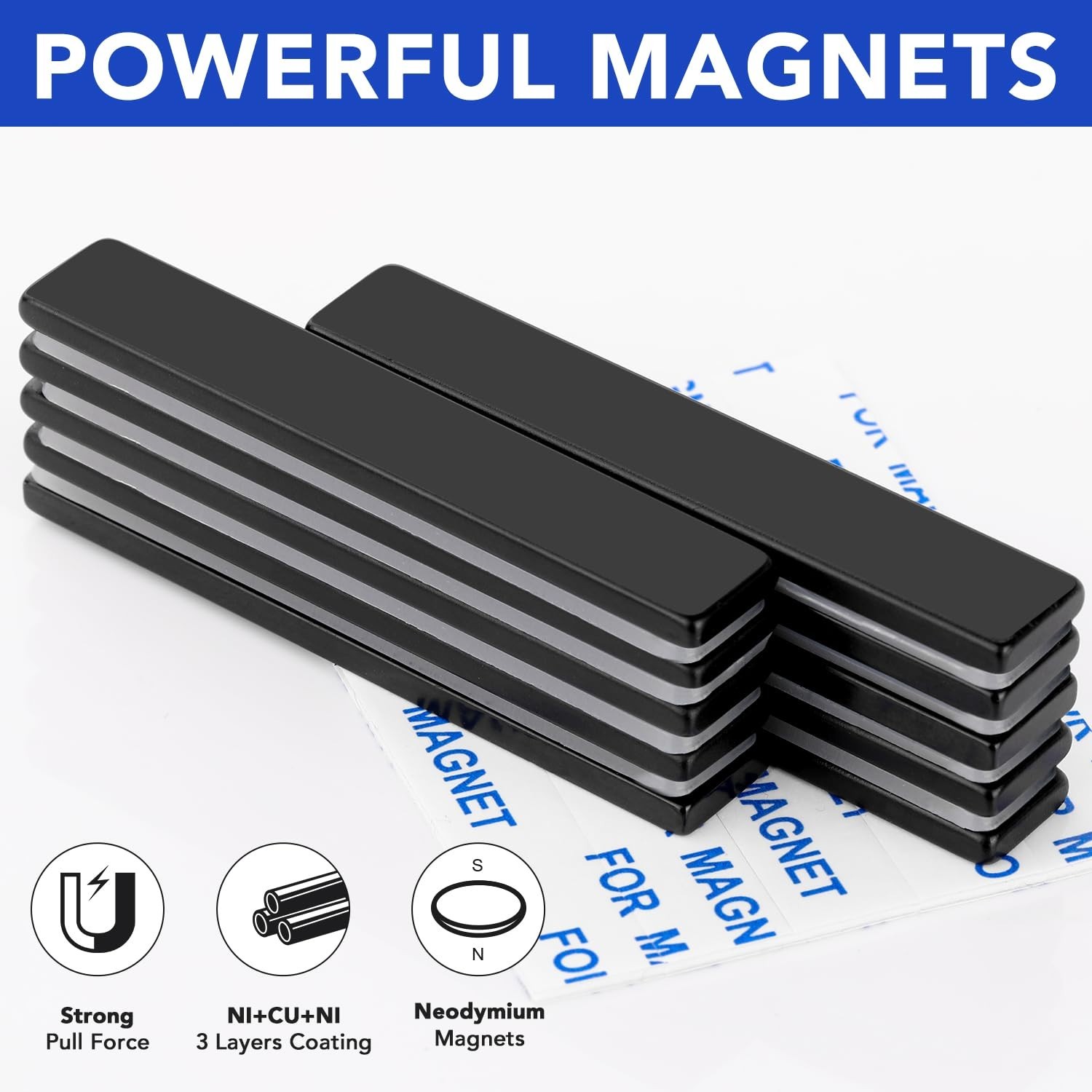 Heavy Duty 5 Pack Neodymium Magnets – Rectangular 60x10x3mm, Craft & Science Use