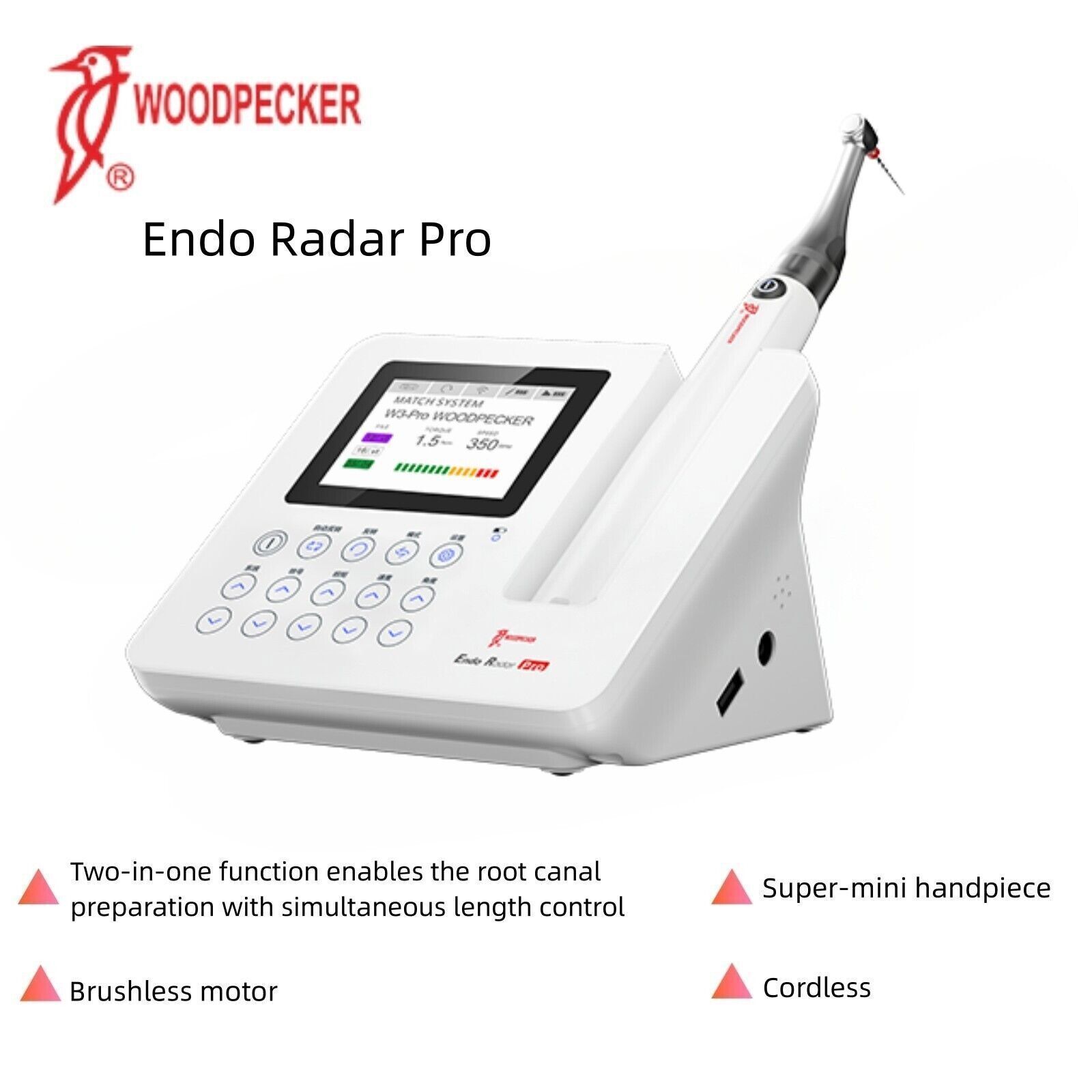 Woodpecker Dental E COM+，Apex Locator Radar Pro Endo Motor Built-in Brushless