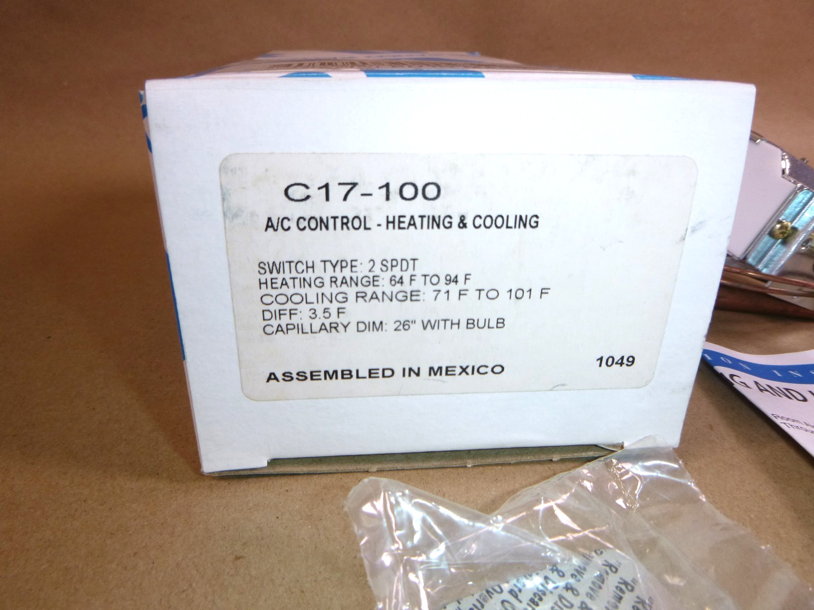 New Ranco C17-100 64-94F / 71F-101F 2 SPDT 26″ Capillary Heat / Cool Thermostat
