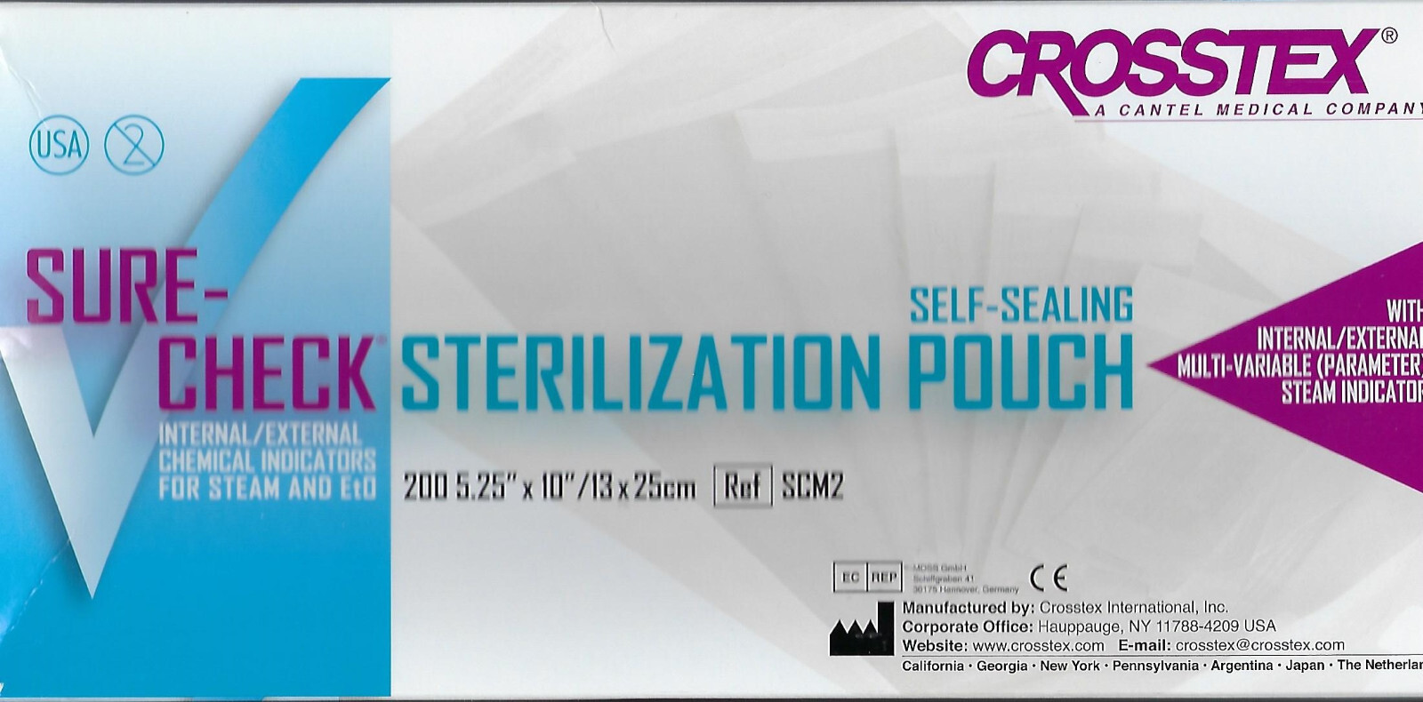 Crosstex Sterilization Pouches, 1 box with 200pcs, 5.25″ x 10″, new