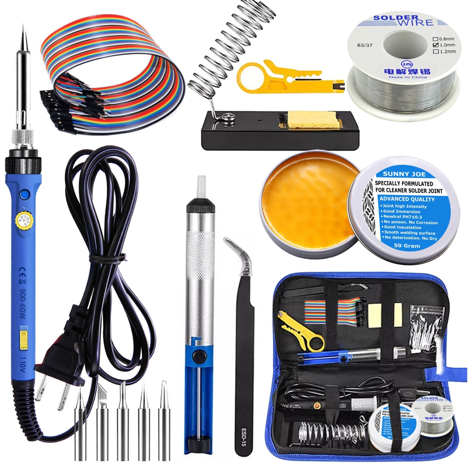 Soldering Iron Kit, 60W Adjustable Temperature Solder Sucker Wire Welding Tool
