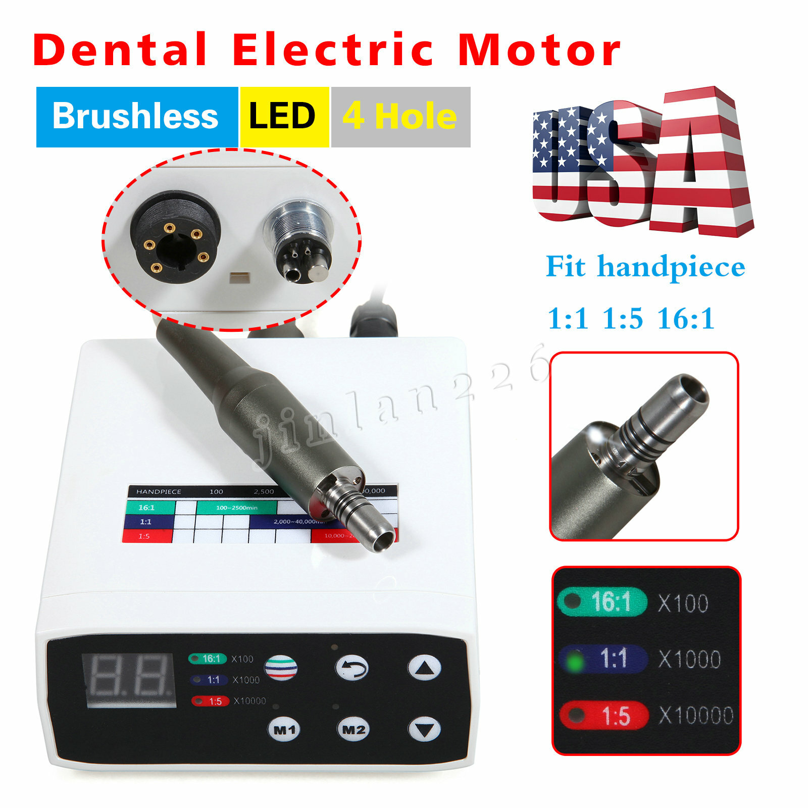 Dental Brushless Electric MicroMotor/ 1:1 1:5 Increasing LED Optic Handpiece