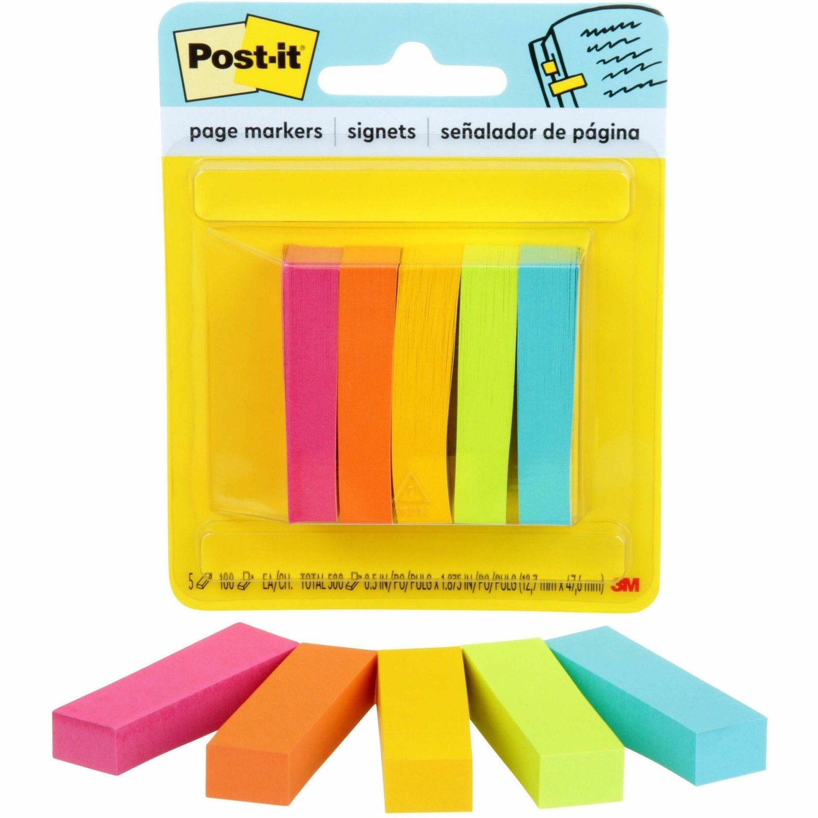 3M 6705AN Post-it Page Marker Flags Assorted 0.5″ x 2″ 5 Pack