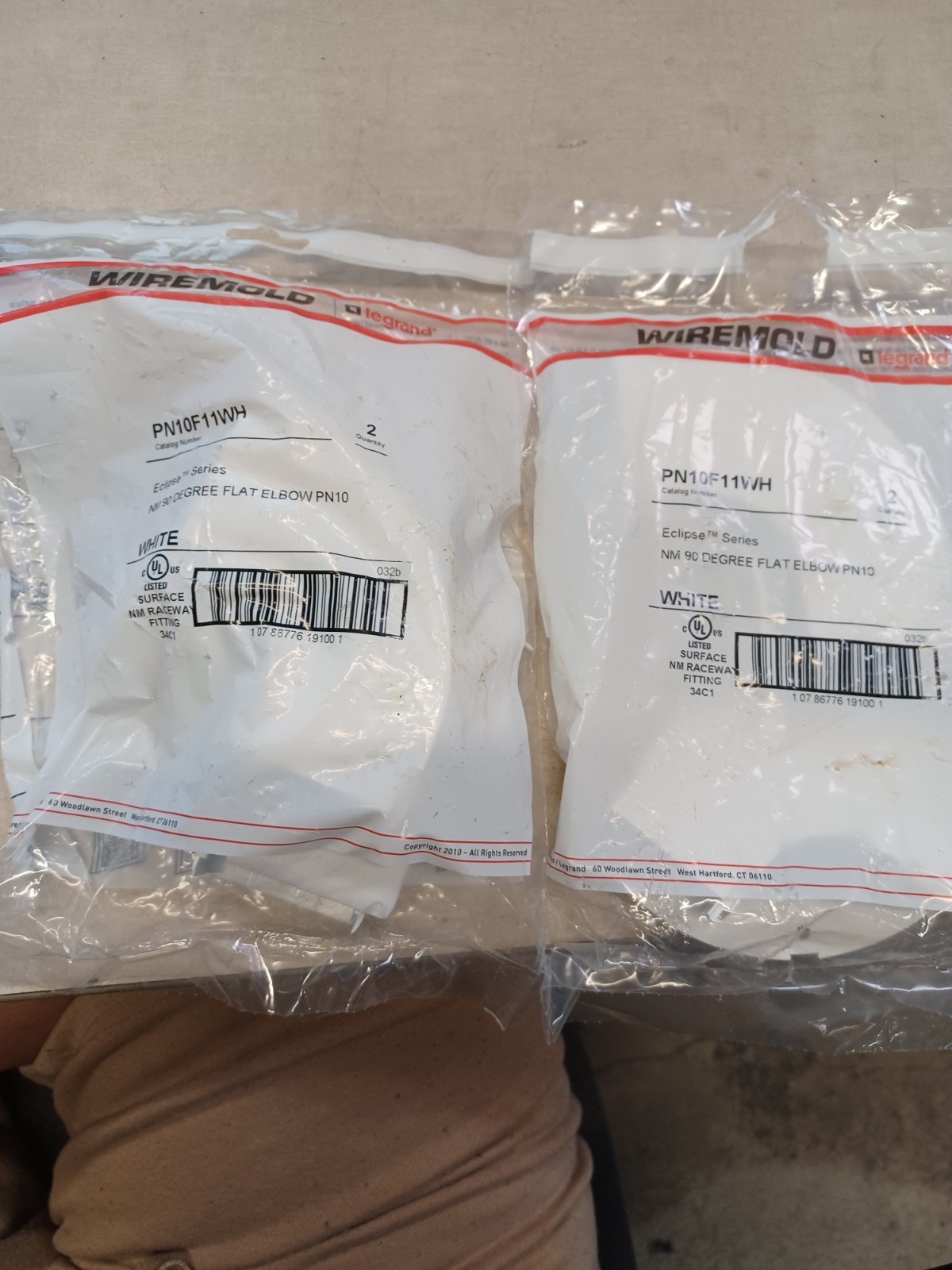 Lot Of 2 SEALED Wiremold PN10F11WH NM 90 Degree Flat Elbow PN10