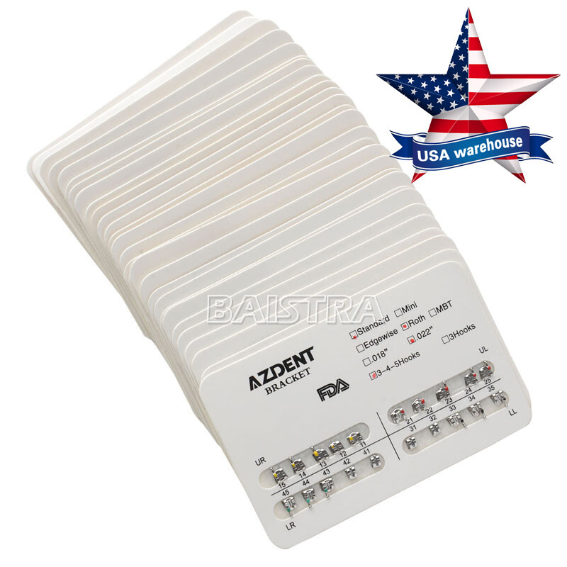 20 Packs Dental Orthodontic Bracket Braces Standard Roth .022 Hooks 3-4-5 AZDENT
