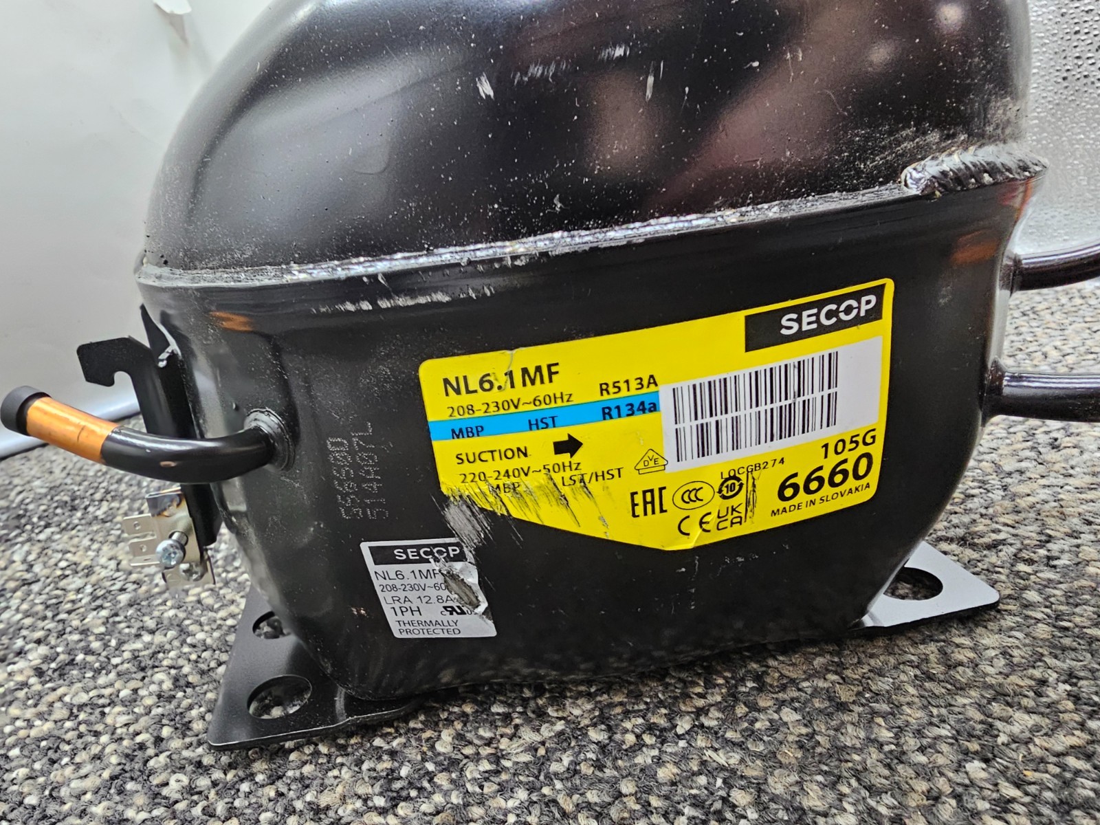 SECOP 105G6660: NL6.1MF Compressor 220-240V/50Hz Stationary R513A R134a