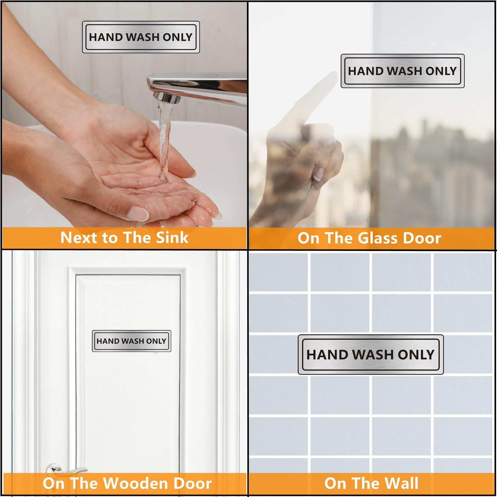 2 PACK Hand Wash Only Sign Self-adhesive Waterproof Aluminum Metal Signs for …