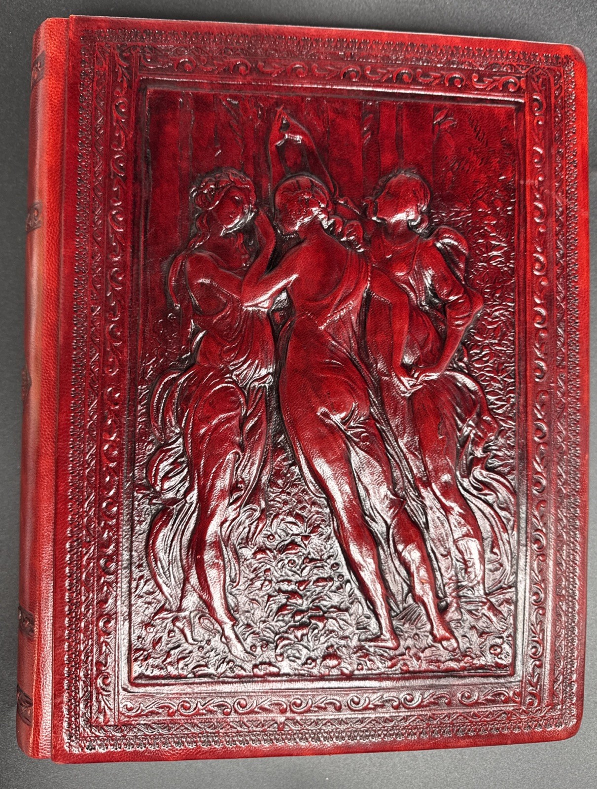 Vtg Three Graces Leather Journal Scrapbook Handmade in Italy 12 “x 9” #2613