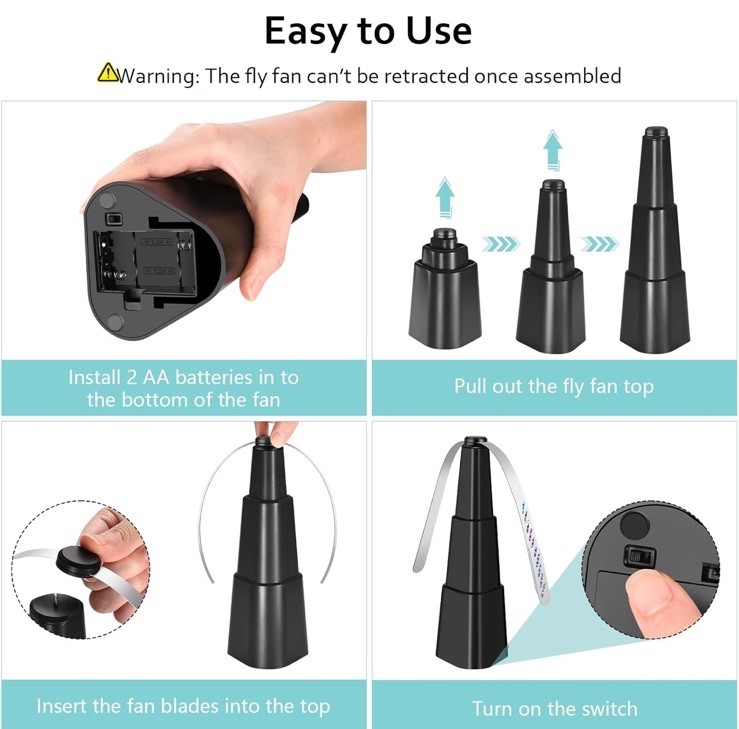 Fly Fans for Tables, Fan Outdoor Indoor Keep Flies Away, Black 4 Pack