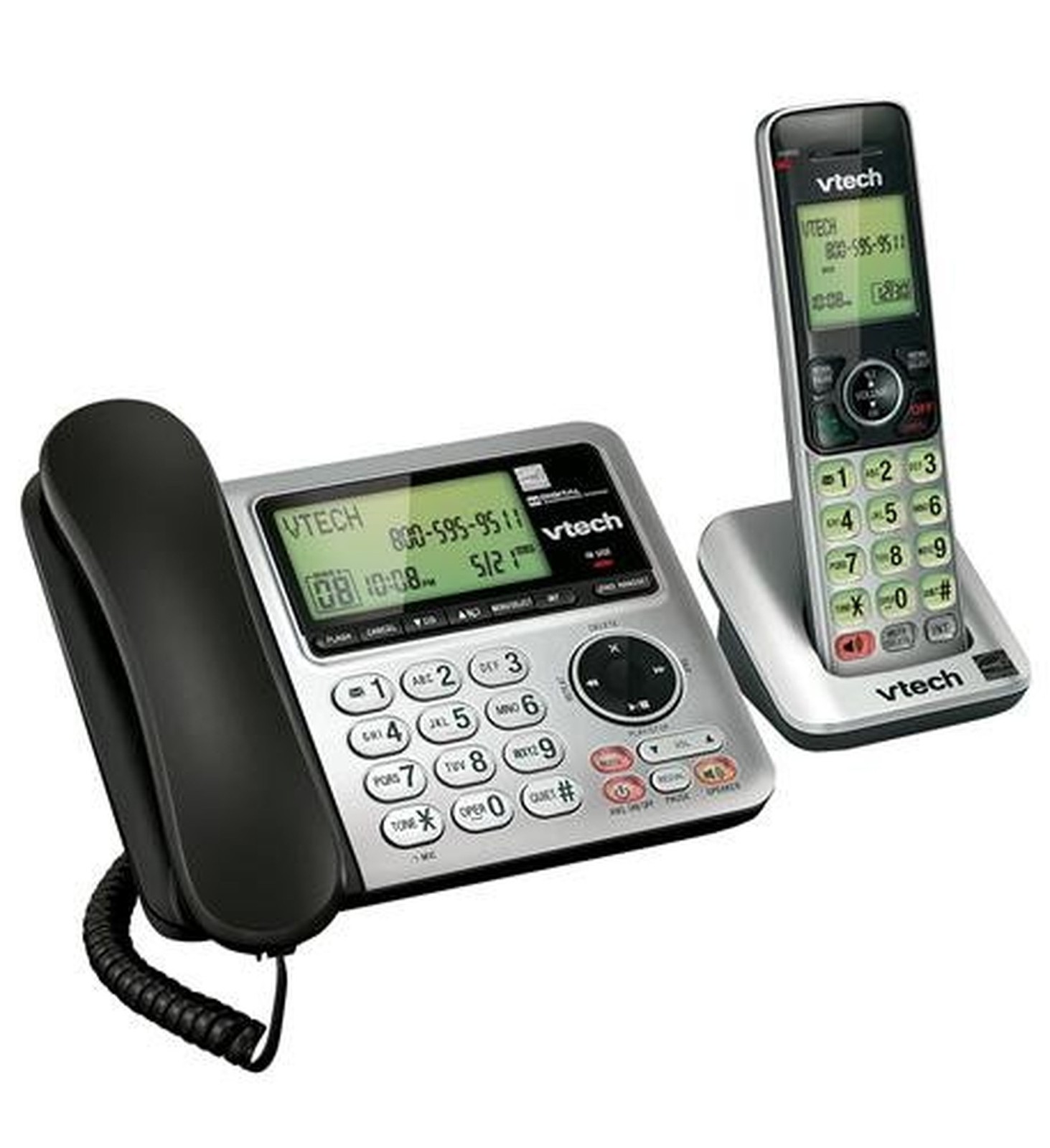 VTech CS6649 DECT 6.0 Expandable Corded/Cordless Phone with Answering System …