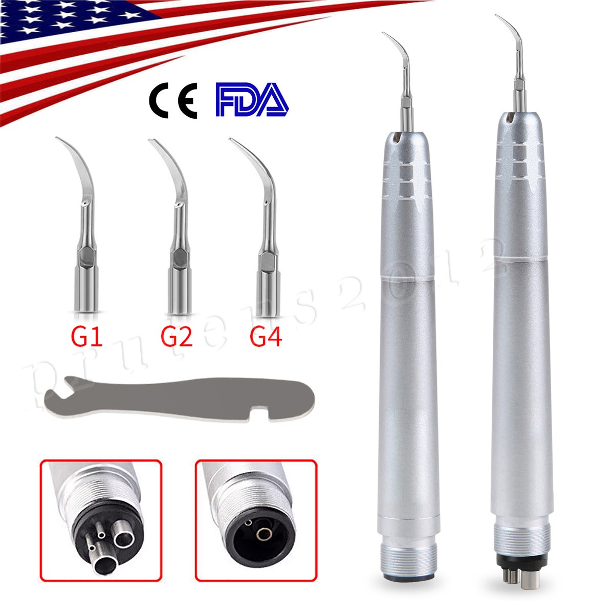 Dental Ultrasonic Air Perio Scaler Handpiece Hygienist 2/4 Holes with 3 Tips