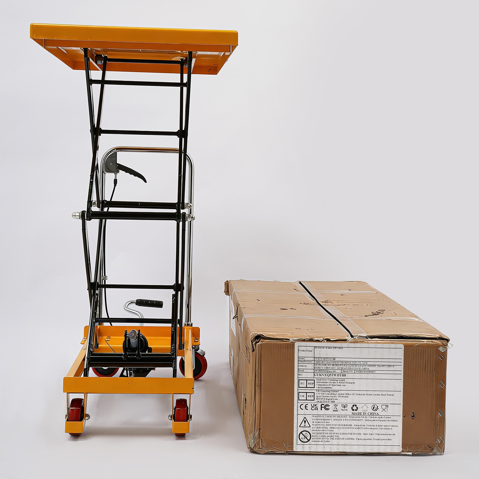 Hydraulic Lift Table Cart 770lbs 51″ Lifting Height Double Scissor w/ 4 Wheels