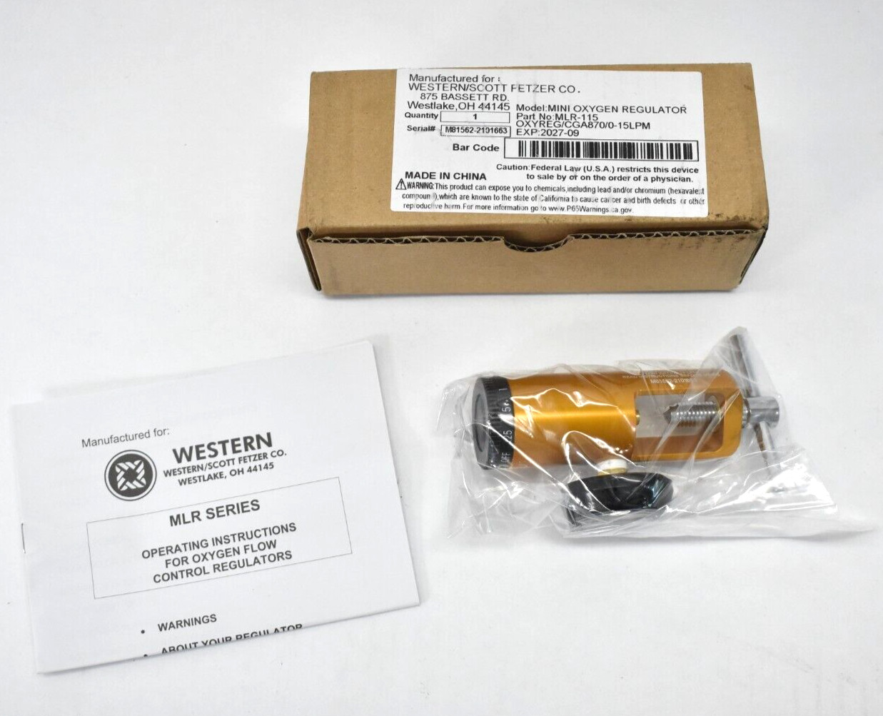 Western Scott Fetzeer Mini Oxygen Regulator Gold MLR-115 Expires 09-2027