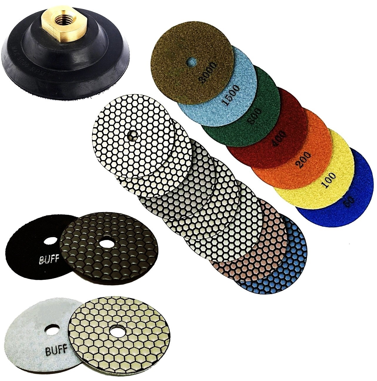 5 inch Diamond Polishing Pads Wet/Dry Set Granite Concrete Marble Stone 10 Piece