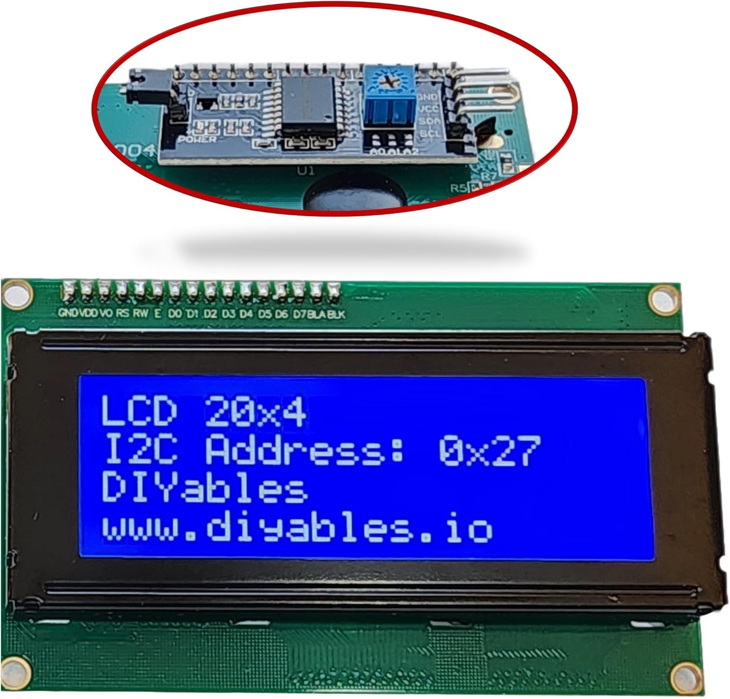 LCD 20×4 I2C TWI Display Module Blue Backlight Adjustable Contrast Arduino Uno
