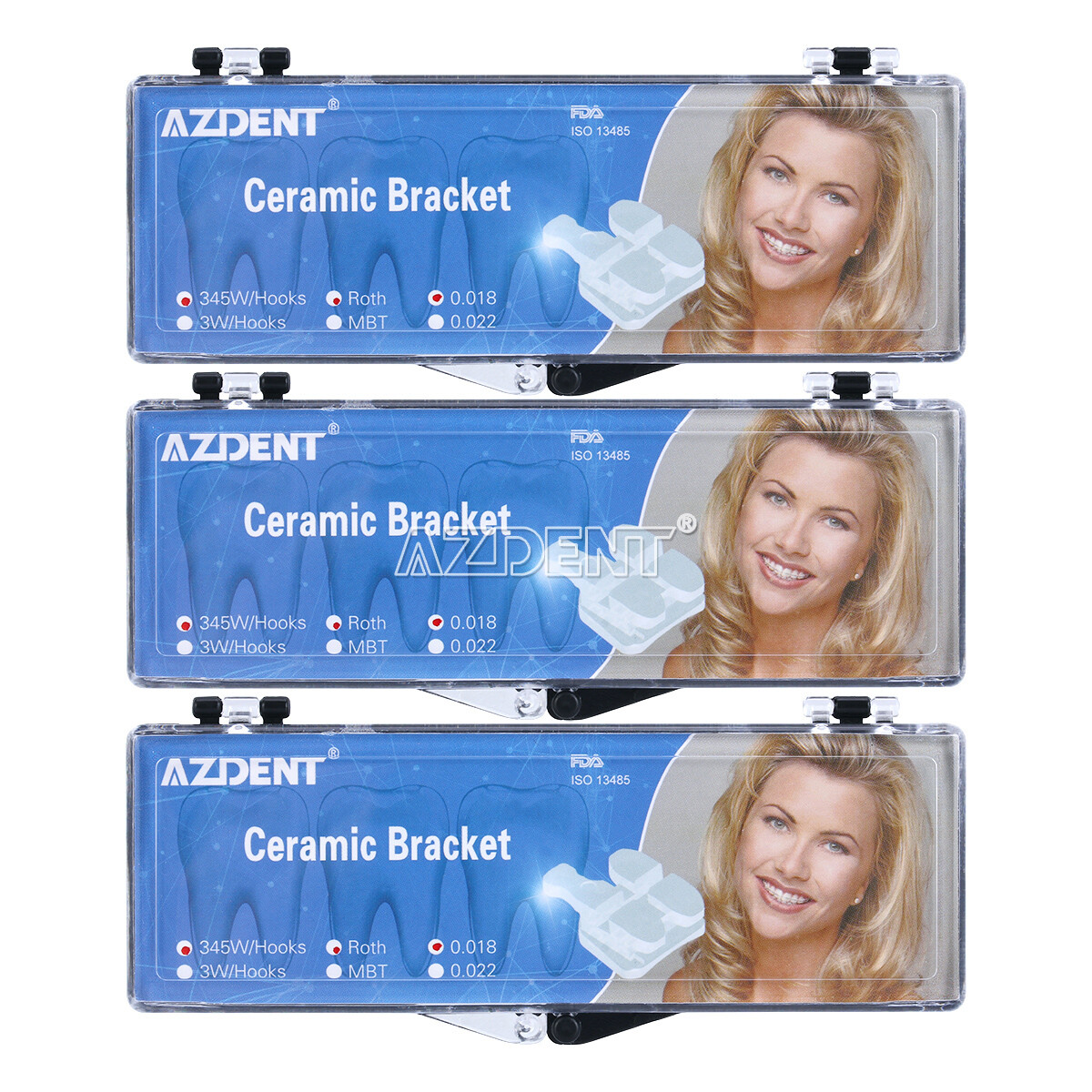 AZDENT Dental Dental Ortodoncia Brackets Cerámico Roth/MBT 022/018 Ganchos 345