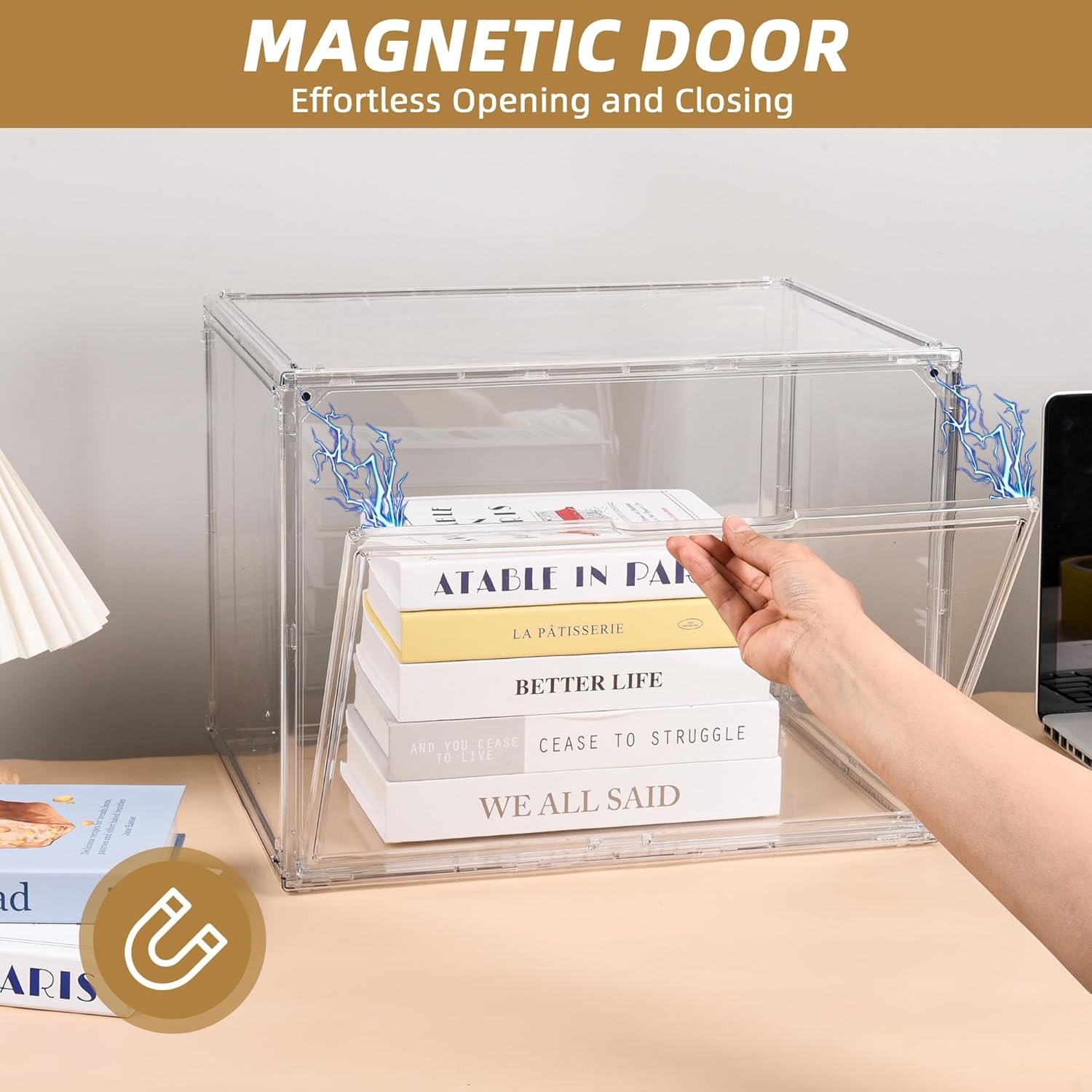 Clear Acrylic Display Case – Stackable Storage Box with Magnetic Lid, Large