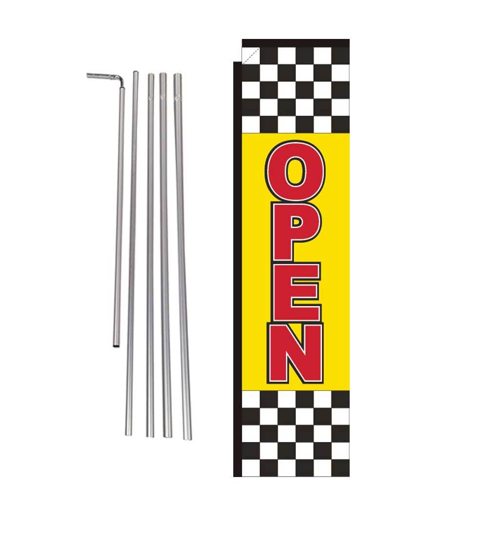 Open (checkered) 15′ Advertising Rectangle Feather Banner Flag w/ pole+spike