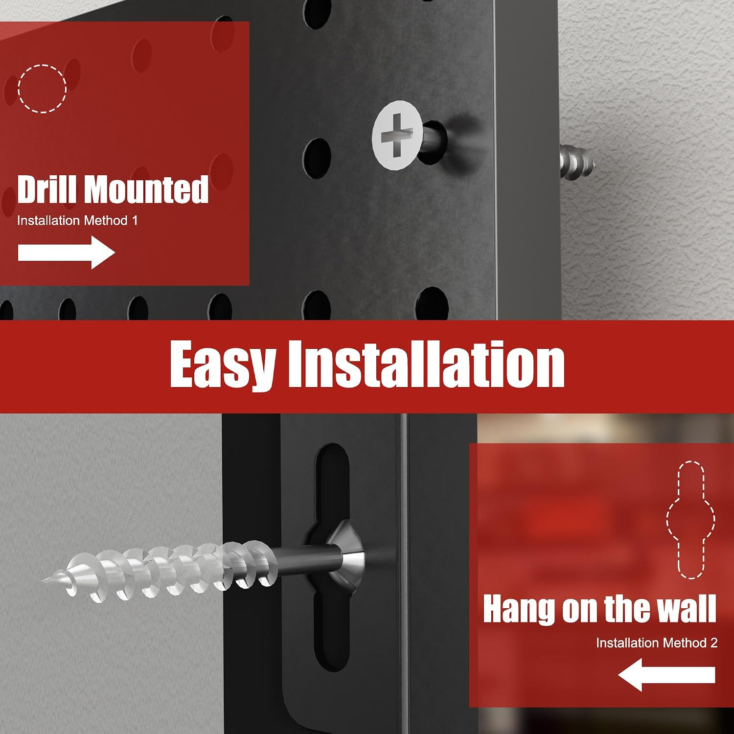 4 Pack Metal Pegboard Panels with 50 Hooks, Black Pegboard Wall Organizer, Pegbo