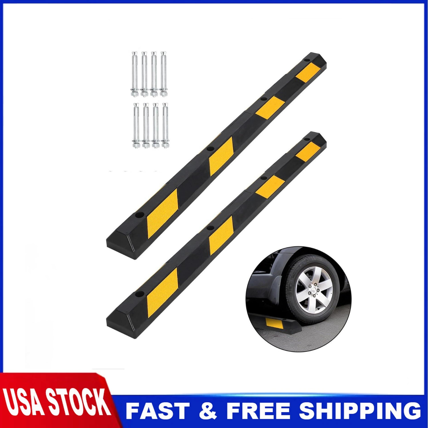 2 Pack 72″ Rubber Parking Block Curb Parking Lot Stopper Garage Floor Stopper
