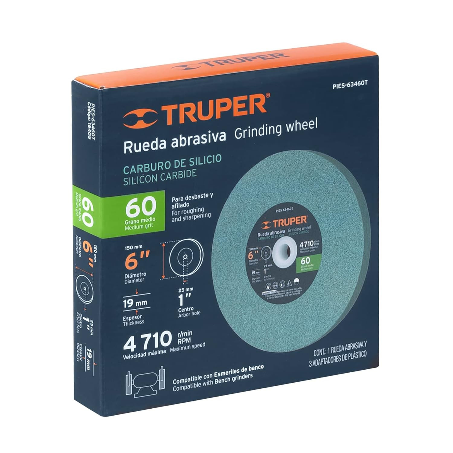 TRUPER PIES-63460T 6″ Silicon Carbide Bench Grinding Wheels. Grit=60, Thickness=