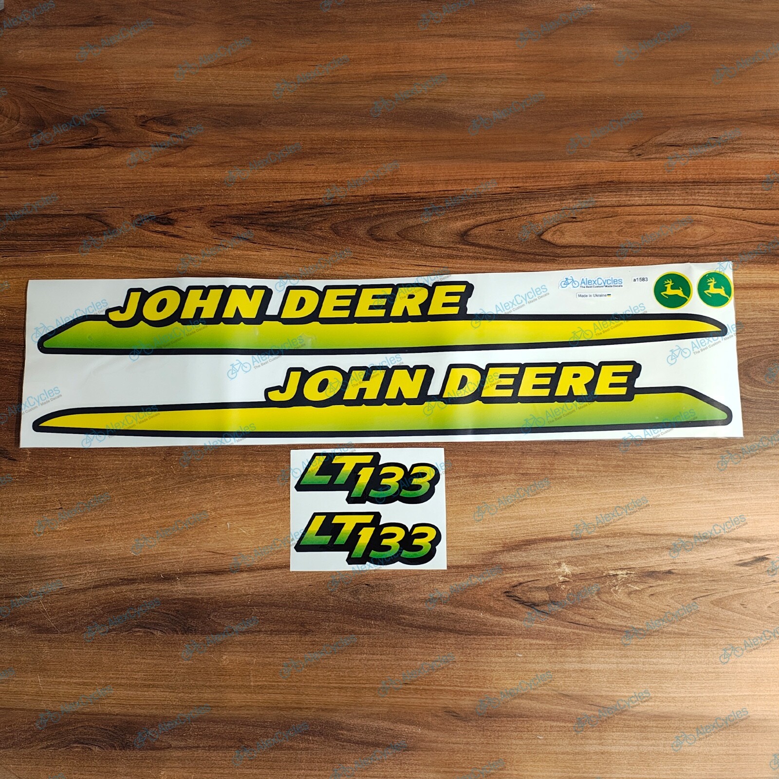 John Deere LT133 Stripes Lower Hood Laminated Decals Stickers AM122875 AM122823