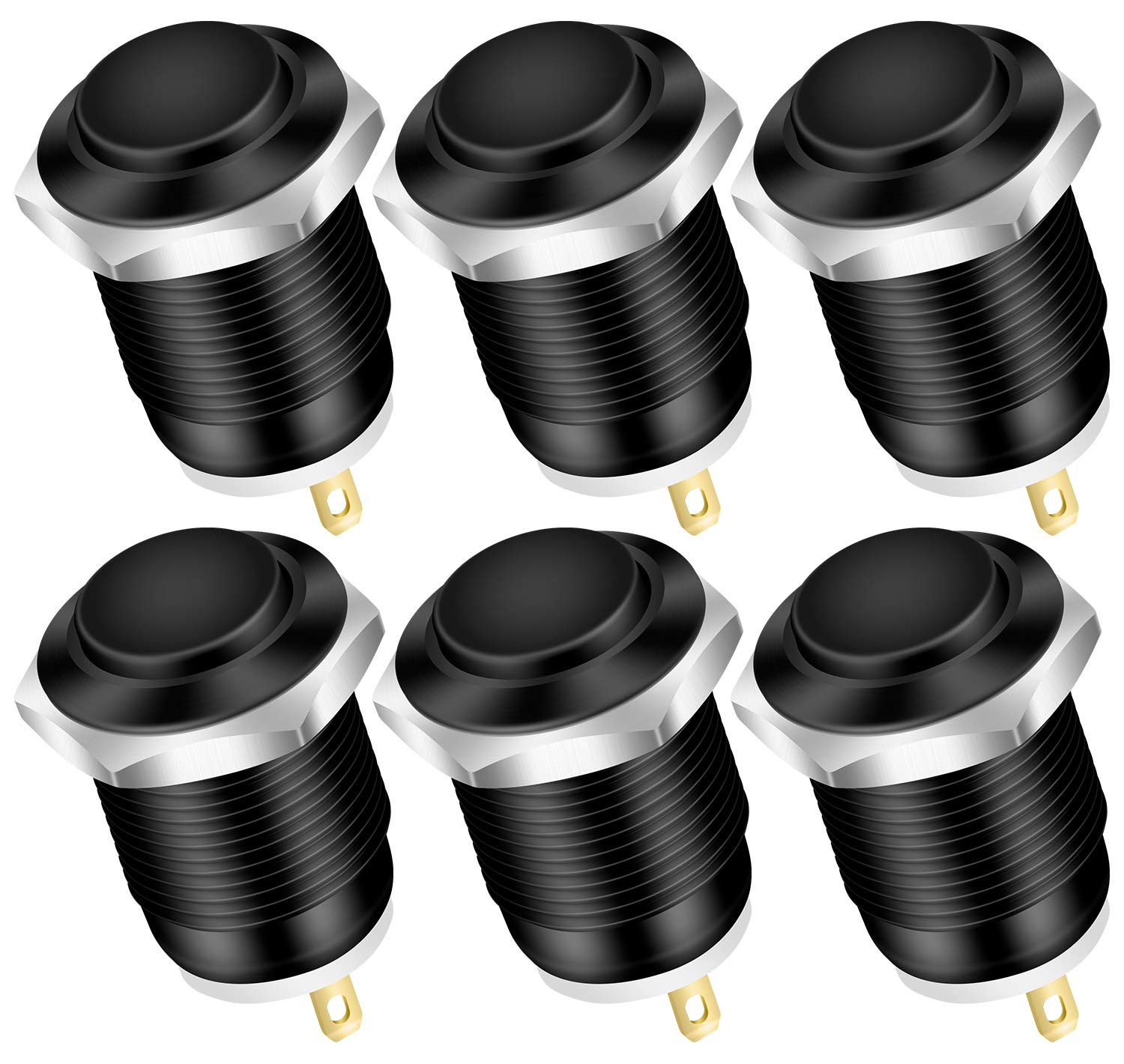 6Pcs 12V Momentary Push Button Switch Waterproof Black Metal 12Mm 1/2′