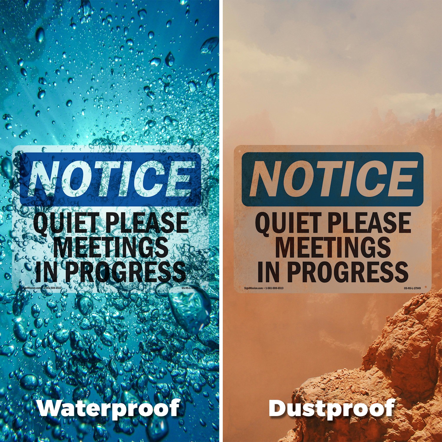 Quiet Please Meetings In Progress OSHA Notice Sign Metal, Decal – 5 or 10 Pack