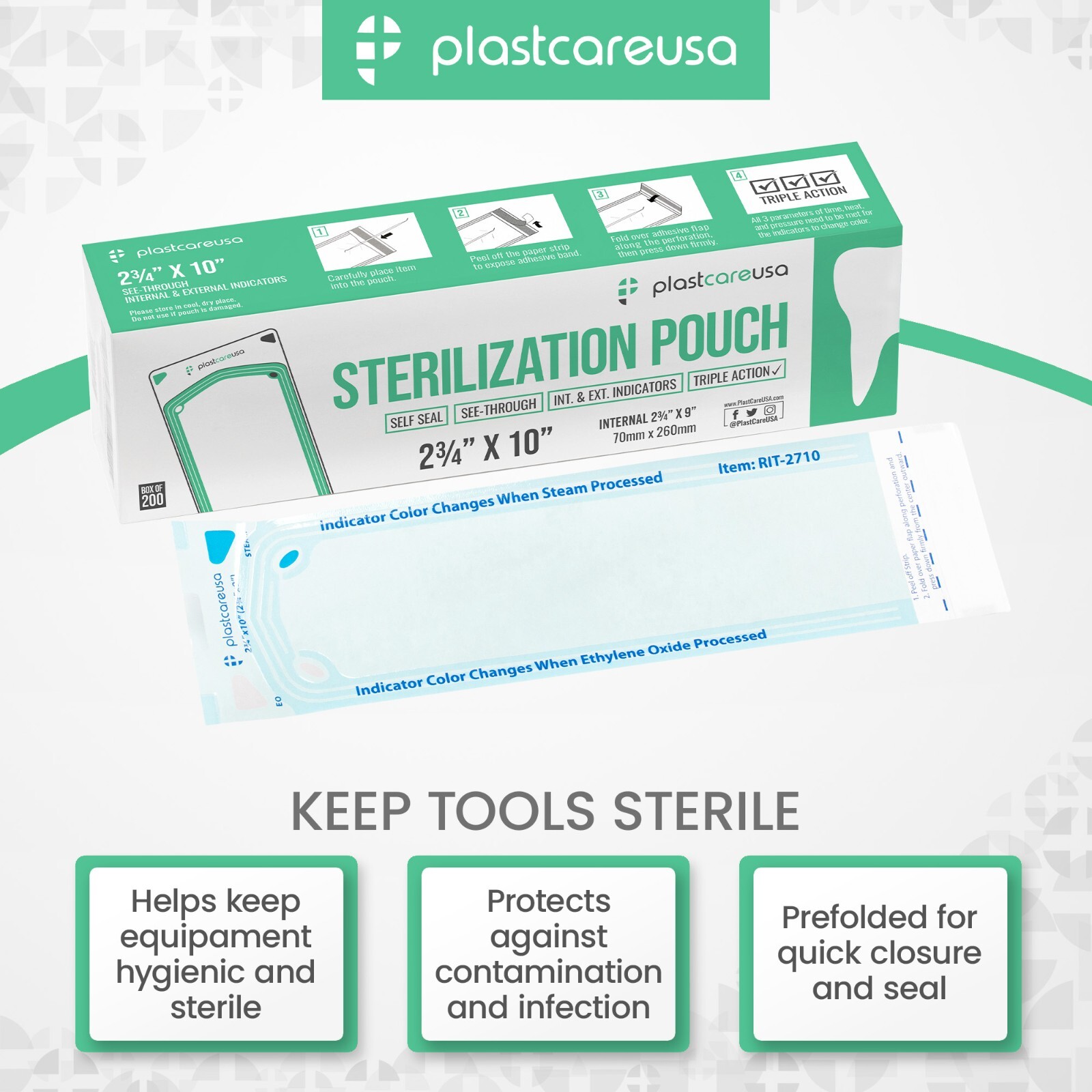 2,000 2.75″ x 10″ Self-Sealing Sterilization Pouches for Autoclave (10 Boxes)