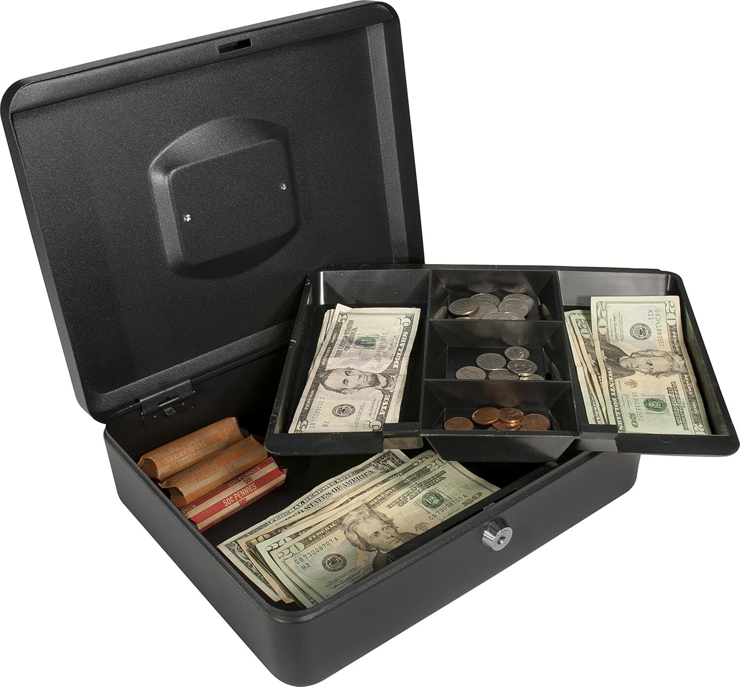 BARSKA 12 Inch Large Steel Cash Box Safe w/ Key Lock and Removable Tray, CB11834