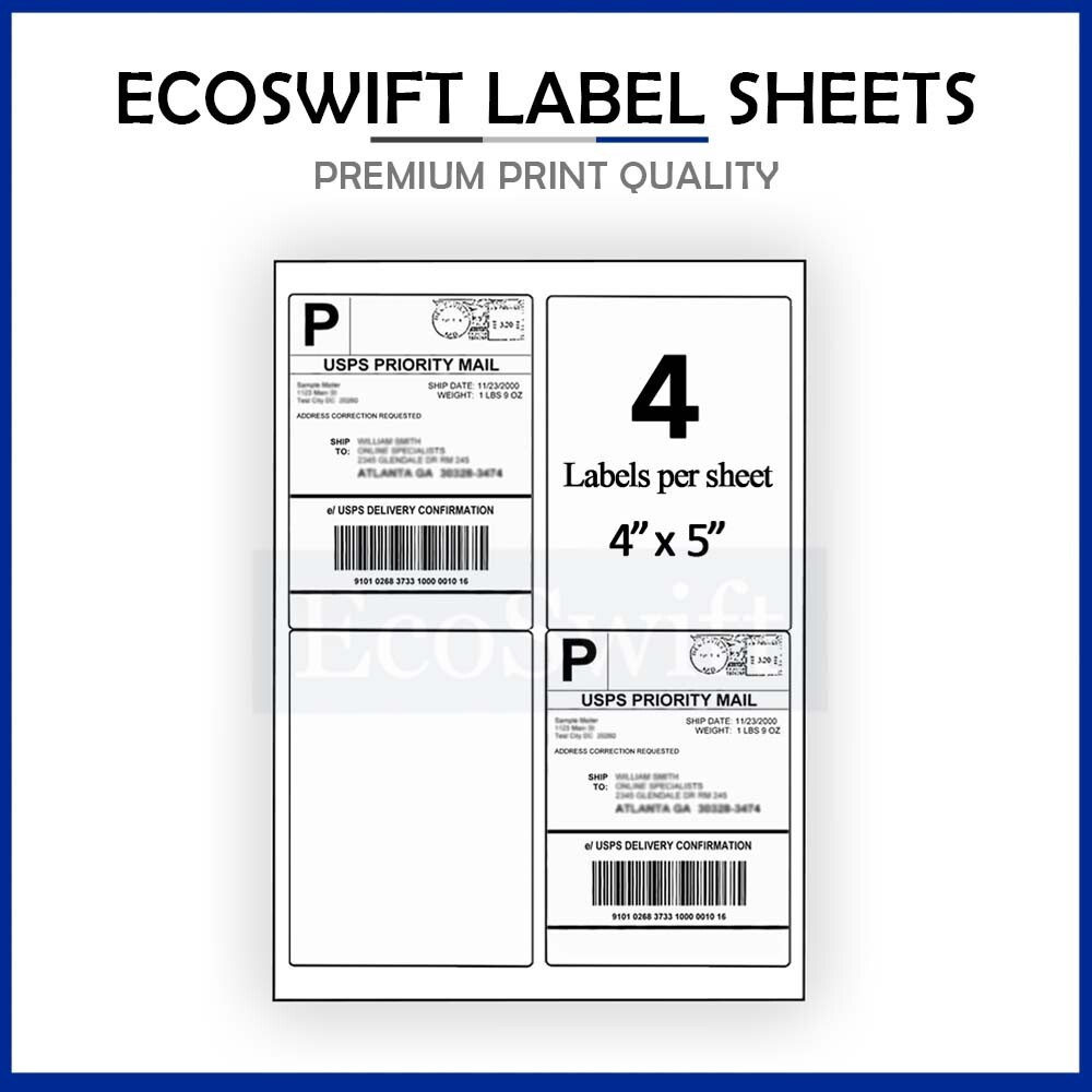 (4) 4 x 5 EcoSwift Laser/Ink Address Shipping Adhesive Labels 4 per sheet