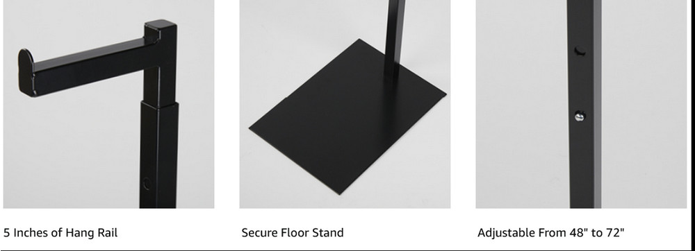 Single Costumer Clothing Display Stand Black Valet 72″ Garment Rack Adjustable