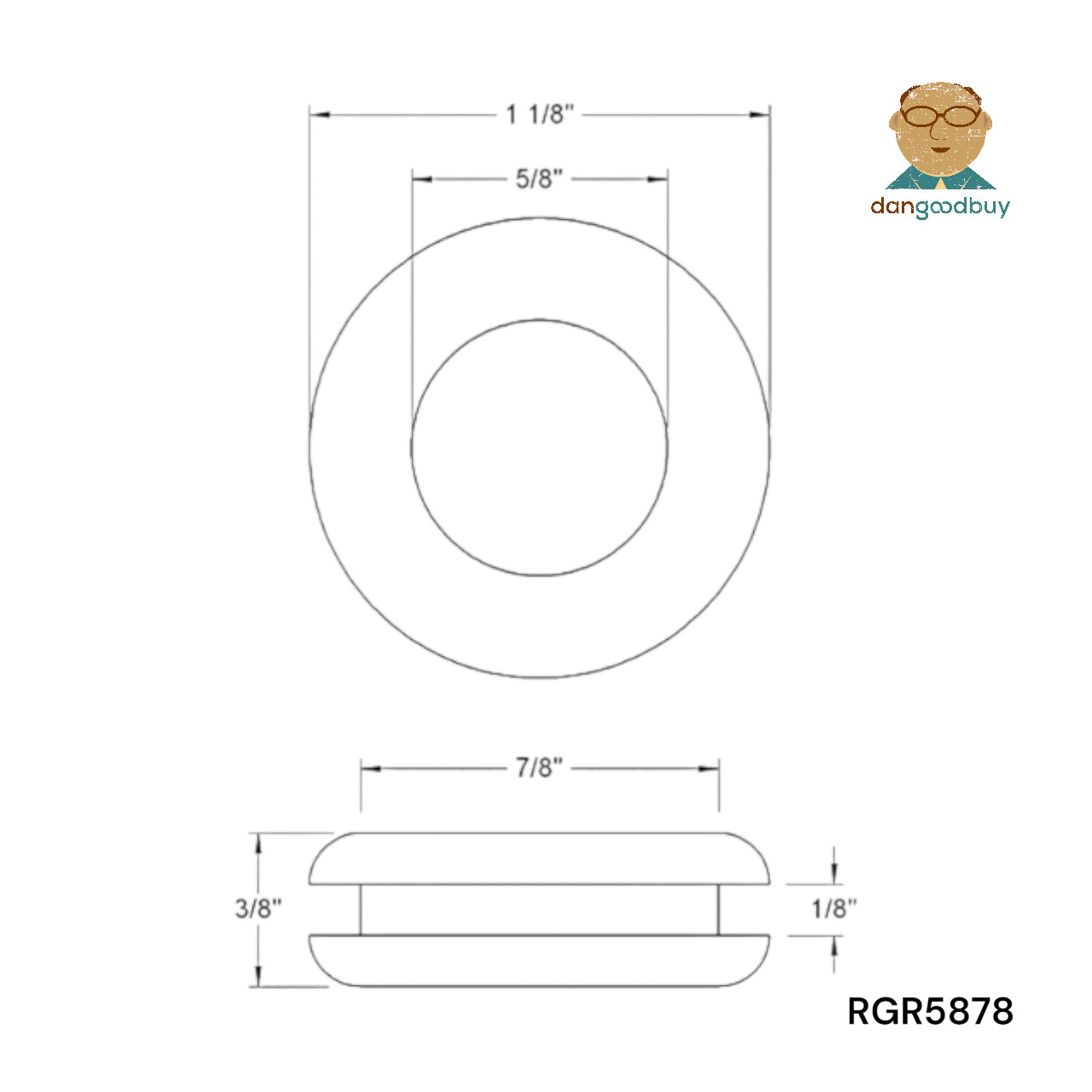 Rubber Grommet to fit 7/8″ Hole in 1/8″ Thick Panel – 5/8″ Inner Diameter