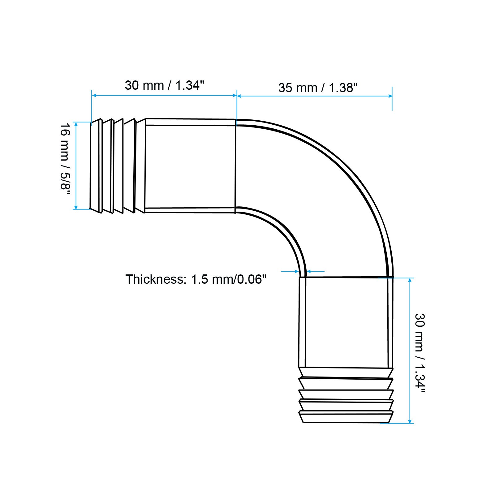 5/8in Hose Barb Fitting 90 Degree Elbow Hose Barb Pipe 304 Stainless Steel