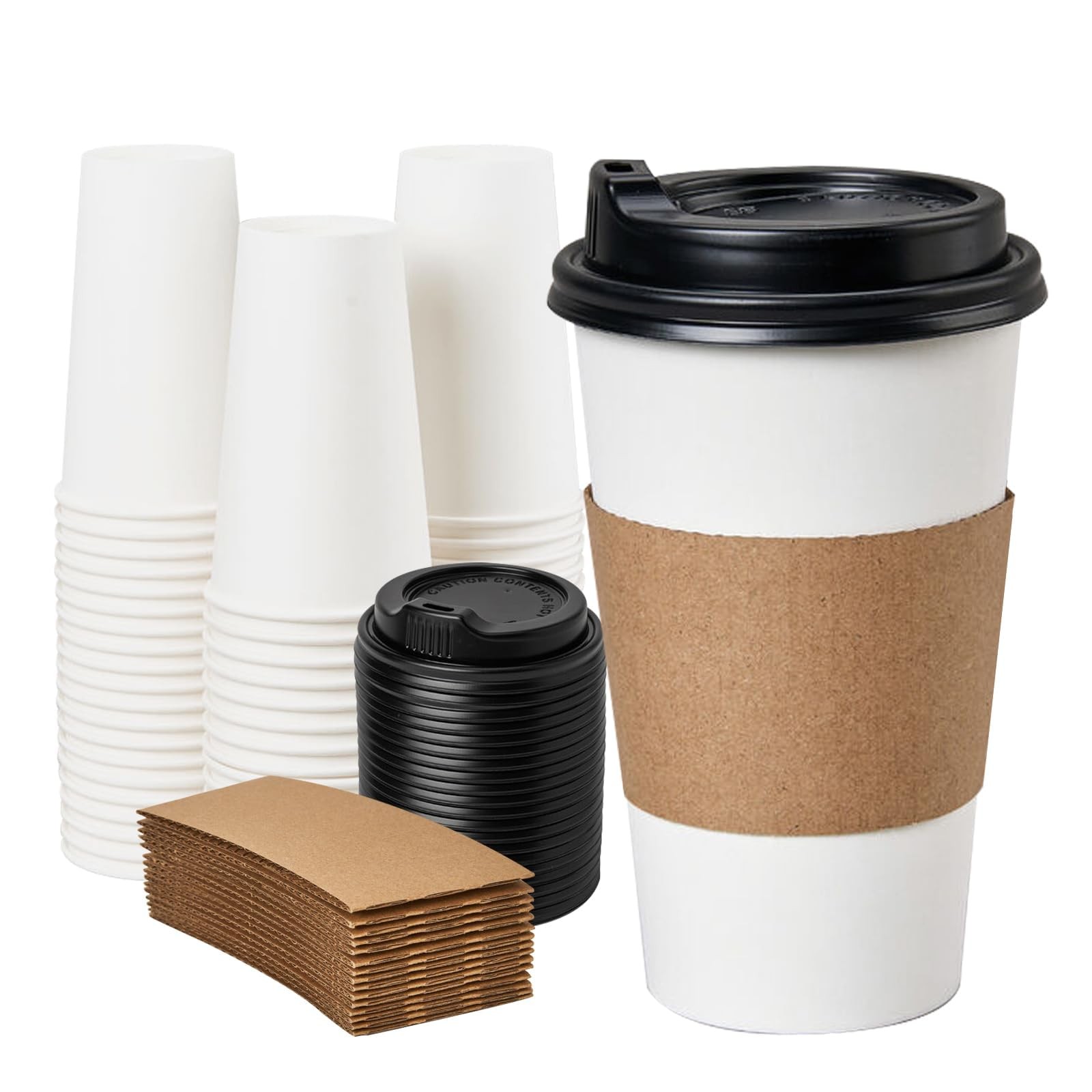 Disposable 16 oz Coffee Cups with Lids – 50 Pack for Hot Beverages to Go