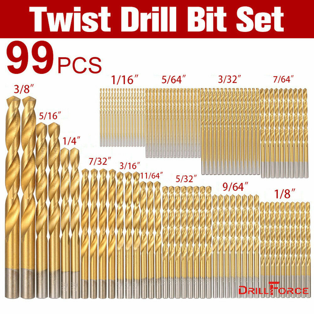 Drillforce 99PCS Drill Bit Set 1/16″-3/8″ HSS Titanium Multi Bits Metal Tools