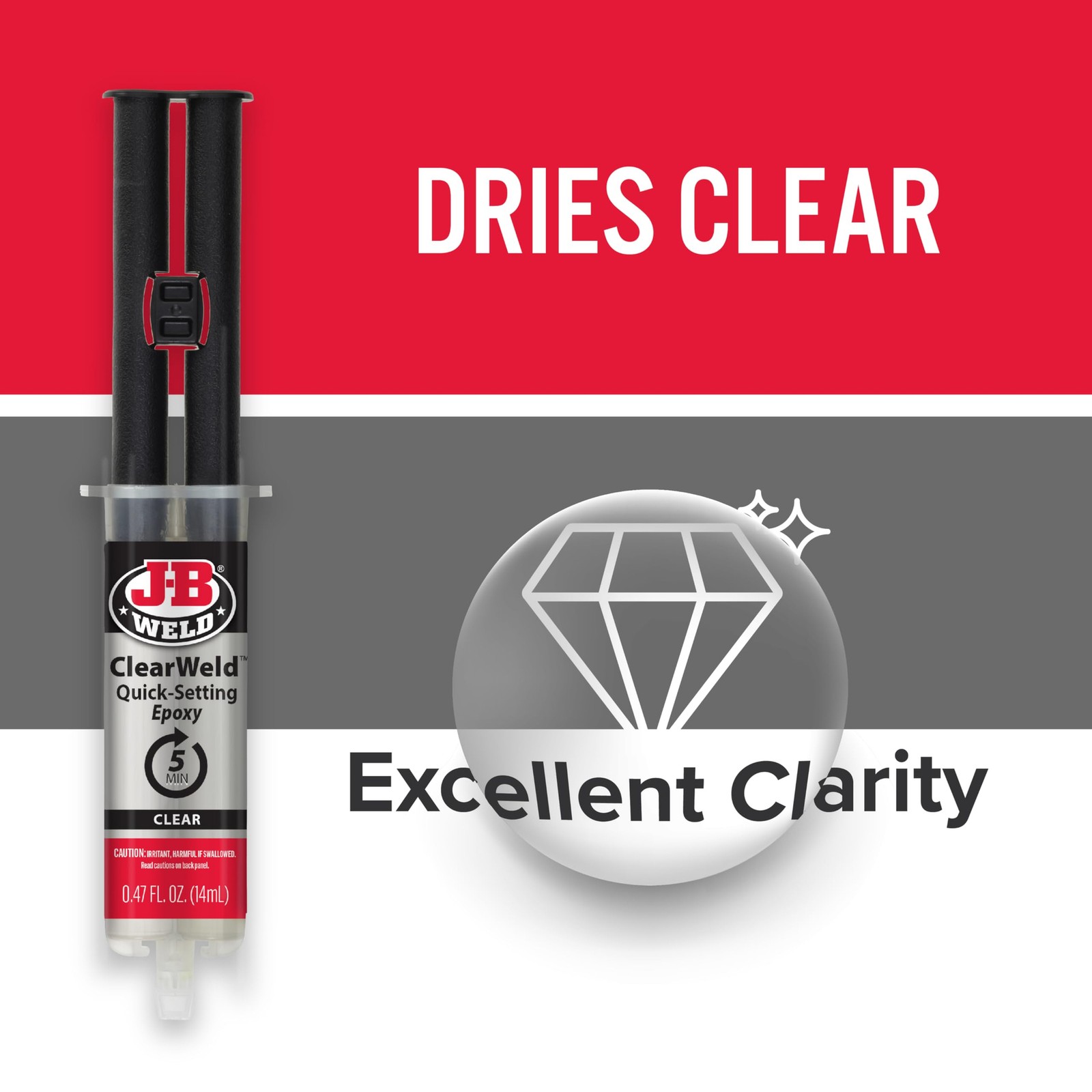 J-B Weld ClearWeld 5 Minute Epoxy, Clear, 14ml w/Static Mixer, (50114H)