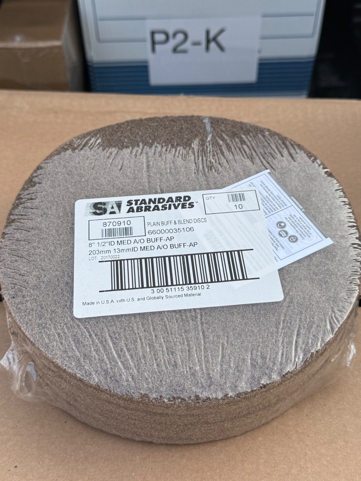 Standard Abrasives 870910 8in Buff Blend Discs 13mm(1/2in) ID MED A/O -10PK