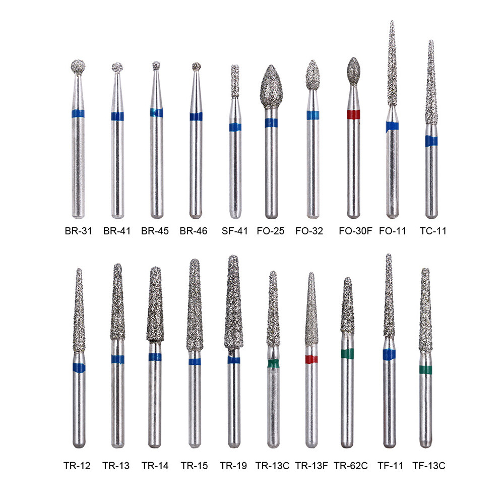 100 pcs Dental Diamond Burs Medium FG 1.6MM For High Speed Handpiece 20 Types