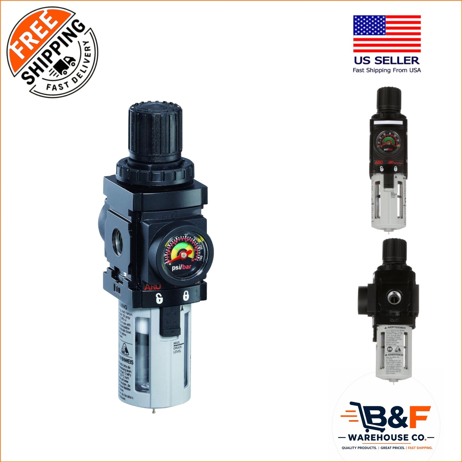 ARO 1/4-Inch NPT Air Filter-Regulator Piggyback for Durable System Performance