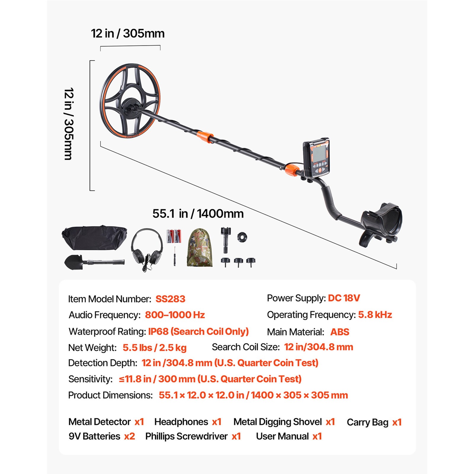 Uimoso Professional Metal Detector with 12″ Waterproof Search Coil for Adults