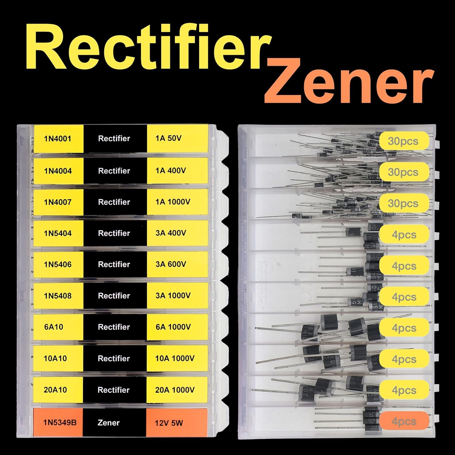 EEEEE 20 Kinds 200 Diode Assortment Kit 6A10 10A10 20A10 200pcs 20 Types