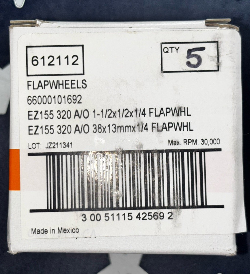 Five 3M Standard Abrasives 1-1/2” Flap Wheel 320Grit Very Fine A/O 612112 42569