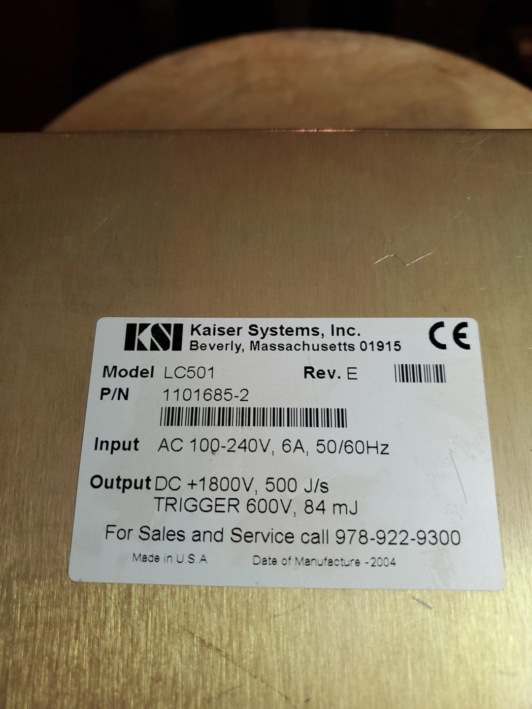 KAISER SYSTEMS LC501 REV E. 1800 VDC 500 J/s Trigger 600v , 84mj