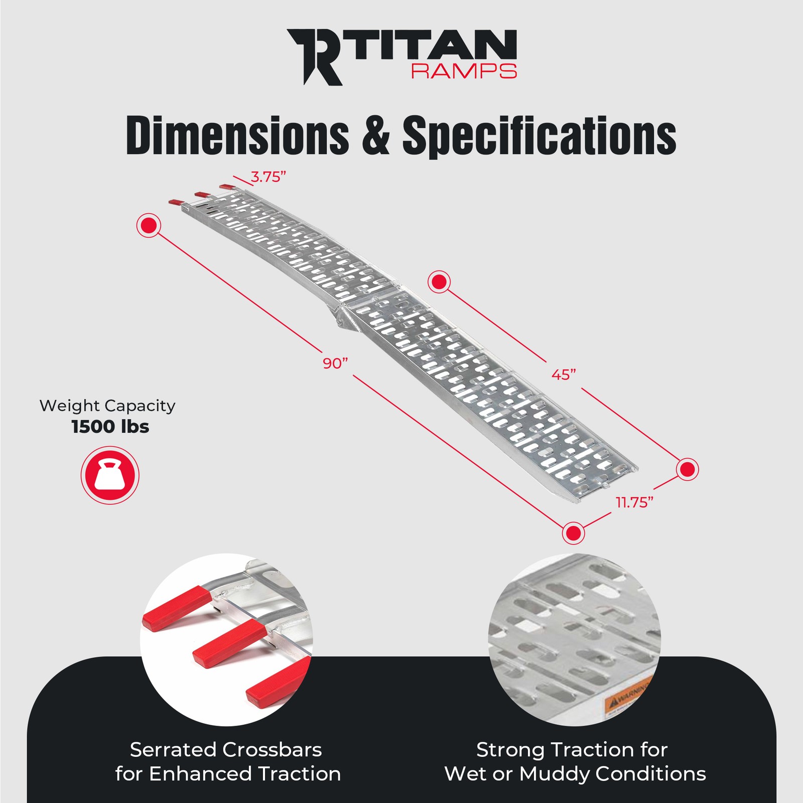 Titan Ramps 2PK 7.5’ Folding ATV Loading Ramps Arched Aluminum Design(Open Box)